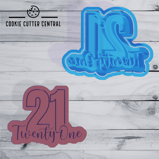 21 with Cursive Twenty One Cookie Cutter and Embosser - 8cm x 10.2cm