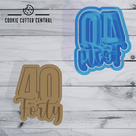 40 with Forty Cursive Text Cookie Cutter and Embosser - 8cm x 6.5cm