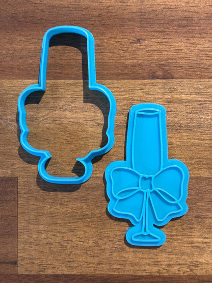 Champagne Glass with Bow Cookie Cutter and Embosser - 9.2cm x 5.4cm