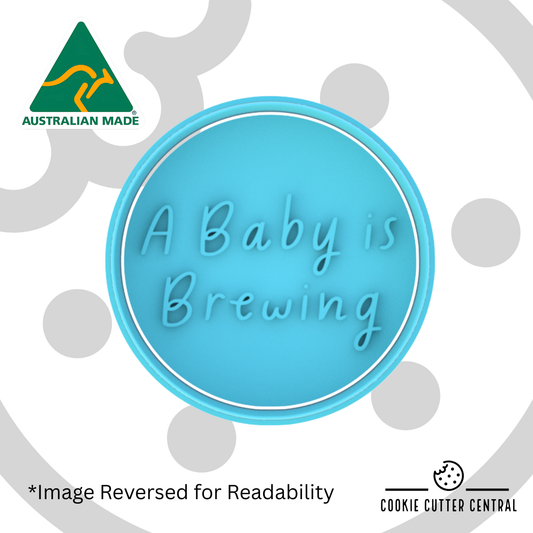 A Baby is Brewing Cookie Cutter and Embosser - 7.5cm Round