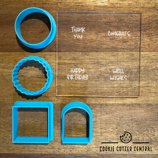 Assorted Message Pack #1 Acrylic Debosser & Mini Cookie Cutter Set