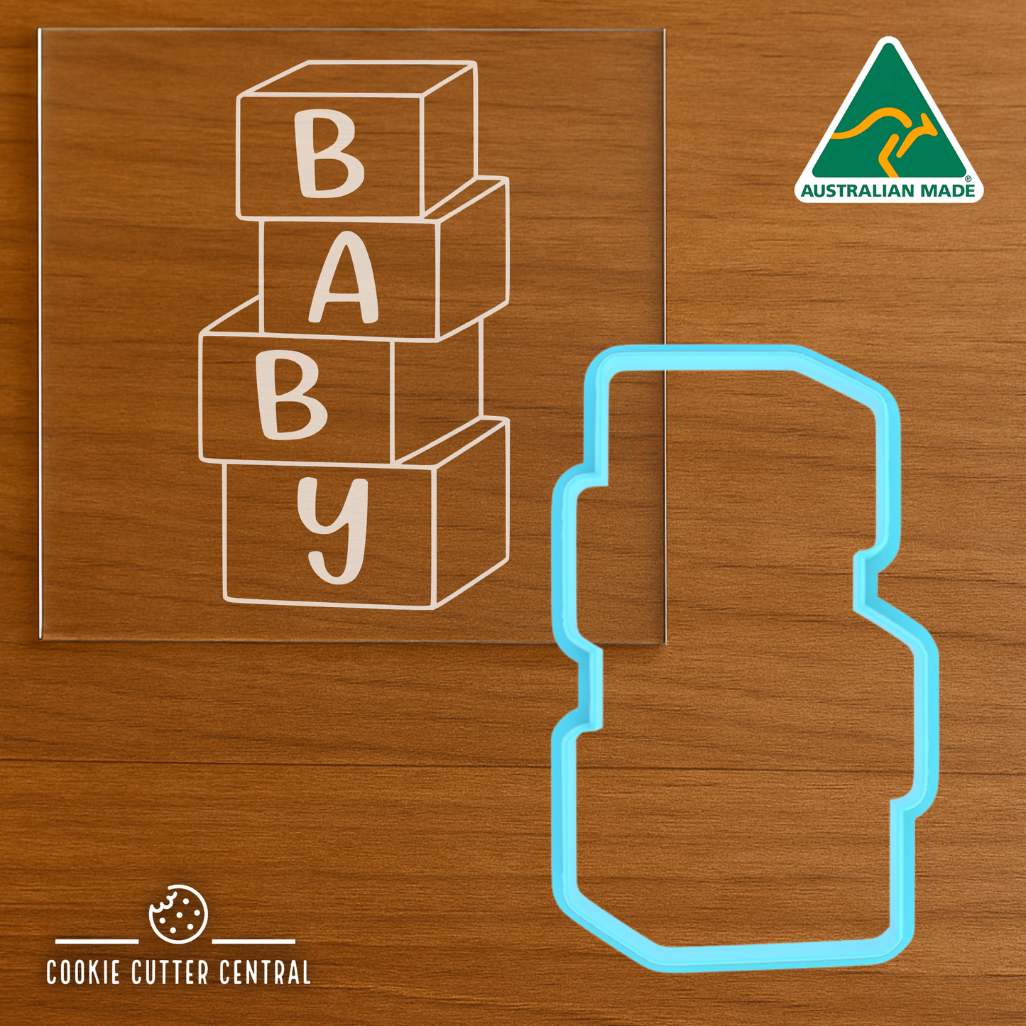 BABY Blocks Cookie Cutter and Acrylic Debosser - 9.4cm x 5.5cm