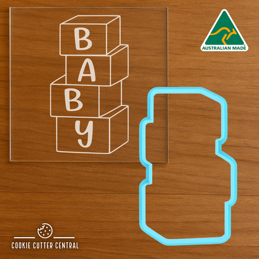 BABY Blocks Cookie Cutter and Acrylic Debosser - 9.4cm x 5.5cm