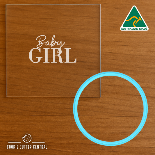 Baby Girl Cookie Cutter and Acrylic Debosser - 6.5cm Round