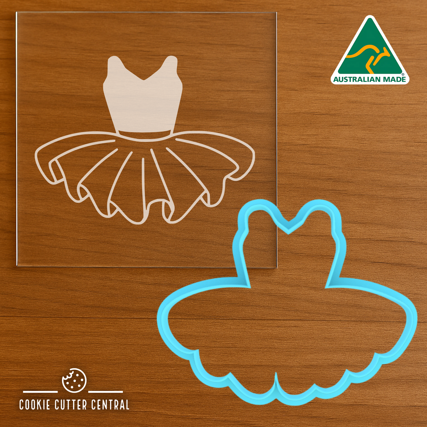 Ballet Dress Cookie Cutter and Acrylic Debosser - 7cm x 9cm
