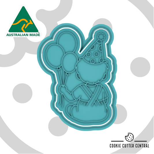 Birthday Boy holding Balloons Cookie Cutter and Embosser- 9.1cm x 6.5cm