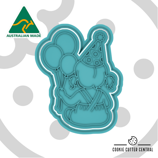 Birthday Girl holding Balloons Cookie Cutter and Embosser - 9cm x 7cm
