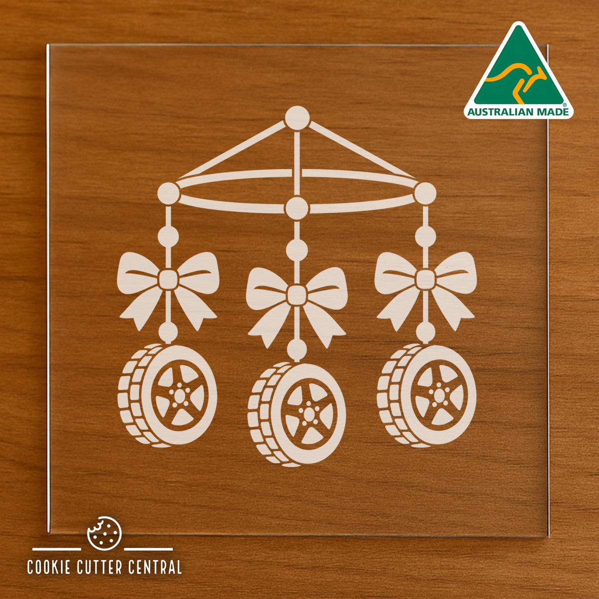 Bows and Tyres Baby Mobile Cookie Cutter and Acrylic Debosser - 7.7cm x 7.7cm