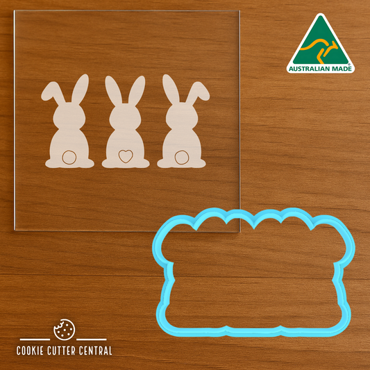 Bunnies Cookie Cutter and Acrylic Debosser - 5.1cm x 8.5cm
