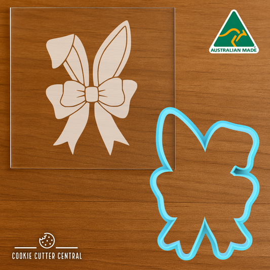 Bunny Ears with Bow Cookie Cutter and Acrylic Debosser - 9cm x 6.2cm