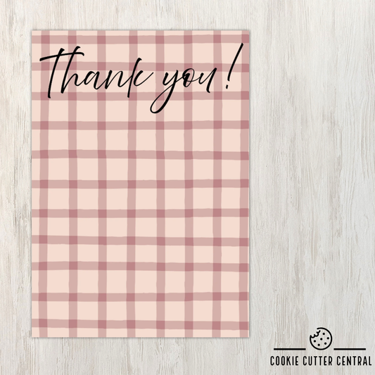 Pink & Burgandy Gingham Thank you Cookie Backing Cards - Pack of 10