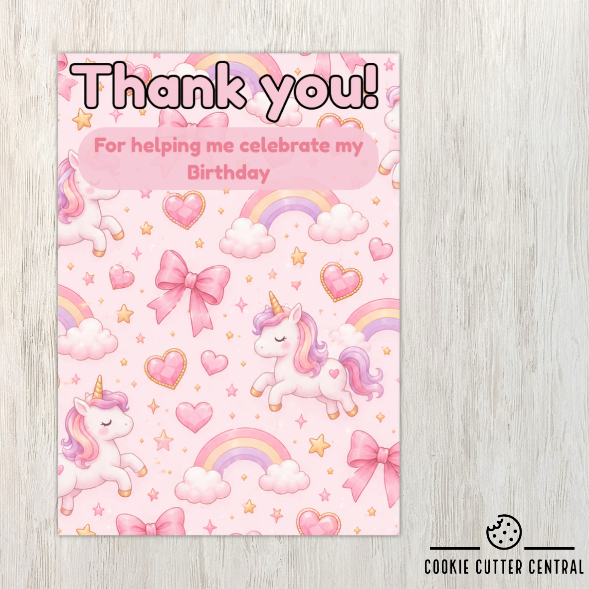 Unicorn Thank You Cookie Backing Cards – Pack of 10
