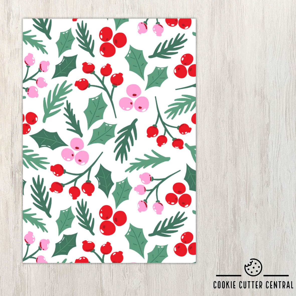 Christmas Holly and Berries Cookie Backing Cards – Pack of 10