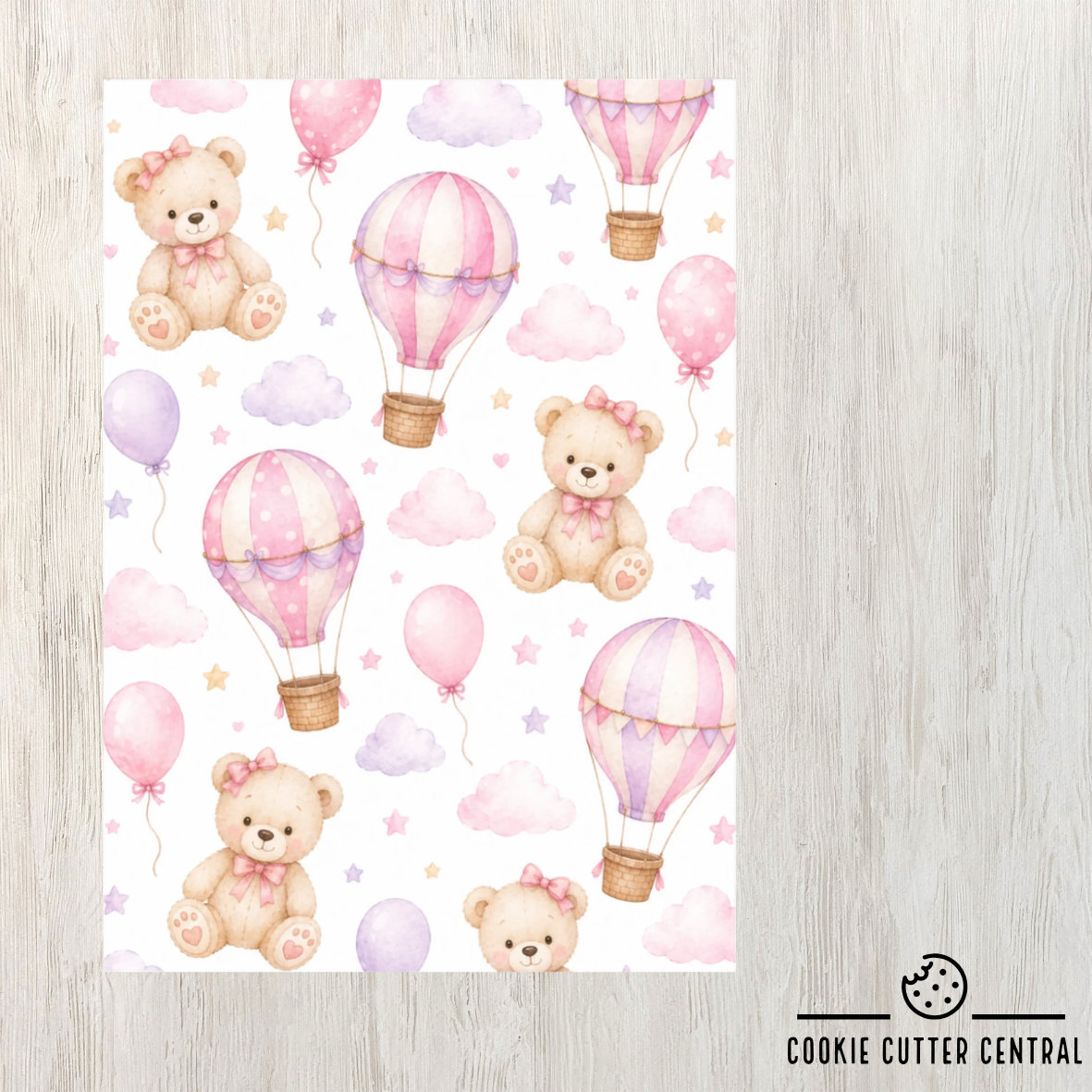 Teddy Bear and Hot Air Balloon Pink Cookie Backing Cards – Pack of 10
