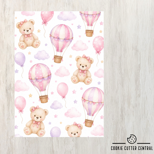 Teddy Bear and Hot Air Balloon Pink Cookie Backing Cards – Pack of 10