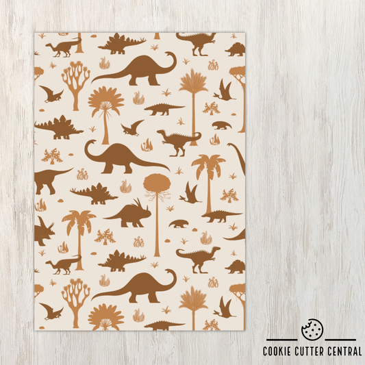 Brown Dinosaur Pattern Cookie Backing Cards - Pack of 10