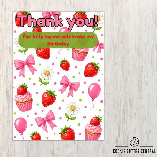 Strawberry Birthday Thank You Cookie Backing Cards – Pack of 10
