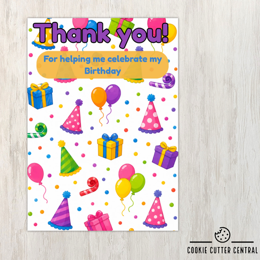 Birthday Celebration Thank You Cookie Backing Cards – Pack of 10