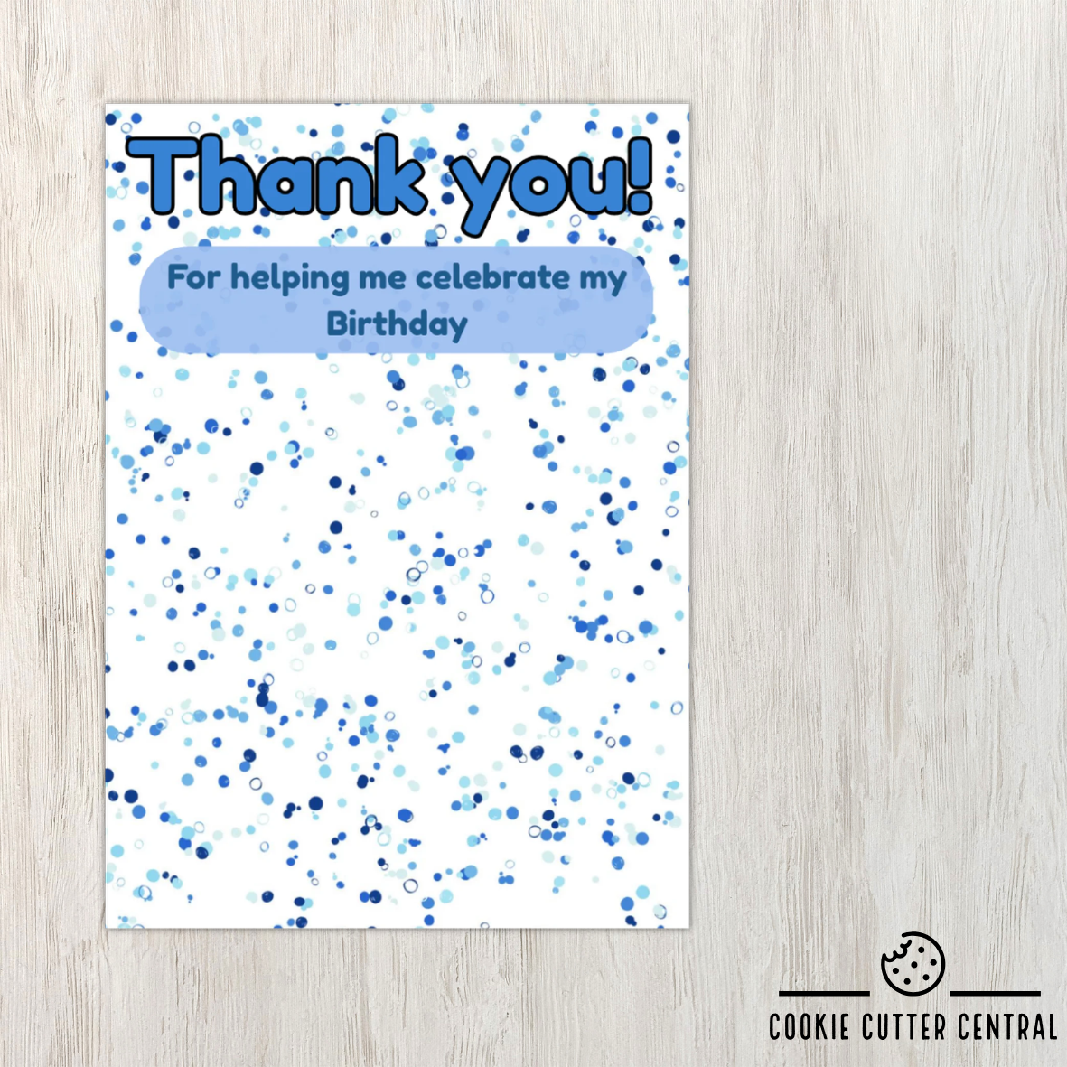 Blue Confetti Thank You Birthday Cookie Backing Cards – Pack of 10