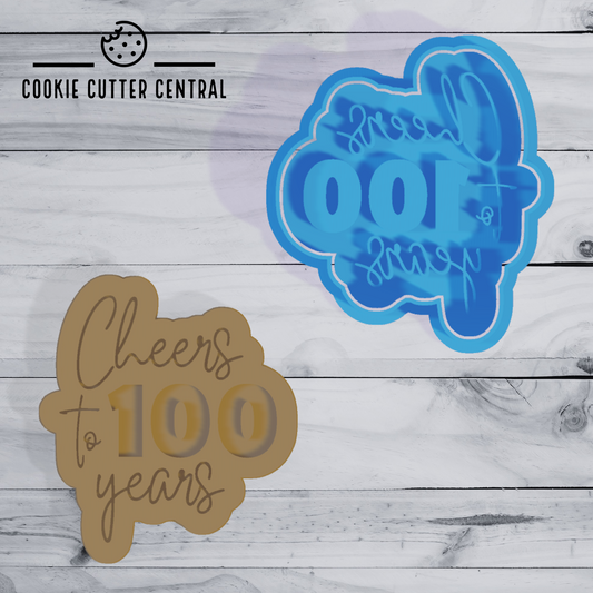 Cheers to 100 Years Cookie Cutter and Embosser - 8.6cm x 7.7cm