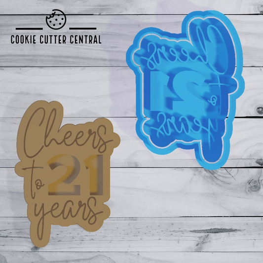 Cheers to 21 Years Cookie Cutter and Embosser - 9.4cm x 6.8cm