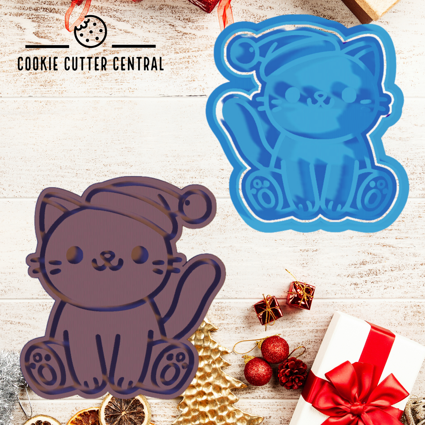 Christmas Cat Cookie Cutter and Embosser Stamp - 7.8cm x 7.1cm