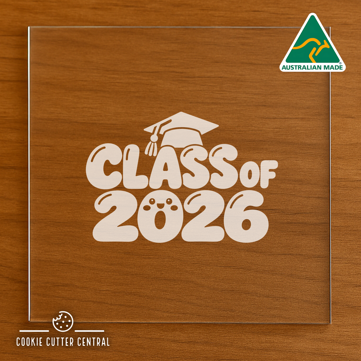 Class of 2026 Bubble Writing Cookie Cutter and Acrylic Debosser - 7.5cm Round
