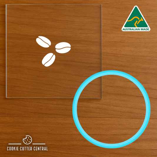 Coffee Beans Cookie Cutter and Acrylic Debosser - 6.5cm Round