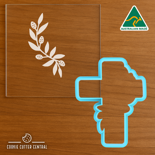 Cross with Leaf Detail Cookie Cutter and Acrylic Debosser - 9cm x 7cm