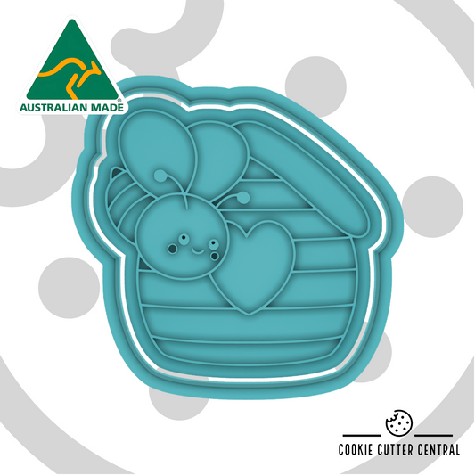 Cute Bee with Bee Hive Cookie Cutter and Embosser - 6.5cm x 6.7cm