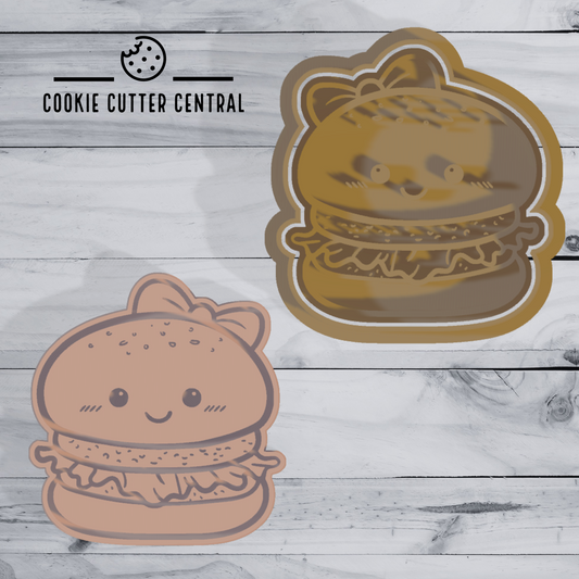 Cute Burger Cookie Cutter and Embosser - 6.7cm x 6.3cm