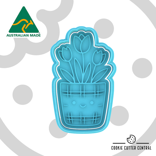 Cute Pot Plant Cookie Cutter and Embosser - 9.2cm x 5.3cm