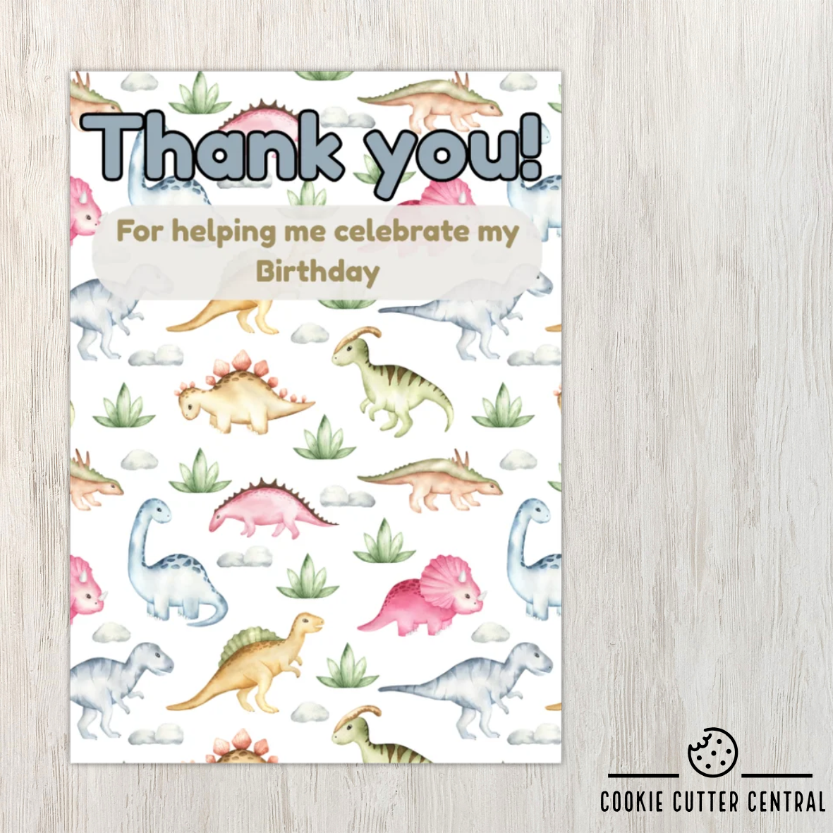 Dinosaur Thank You Cookie Backing Cards – Pack of 10