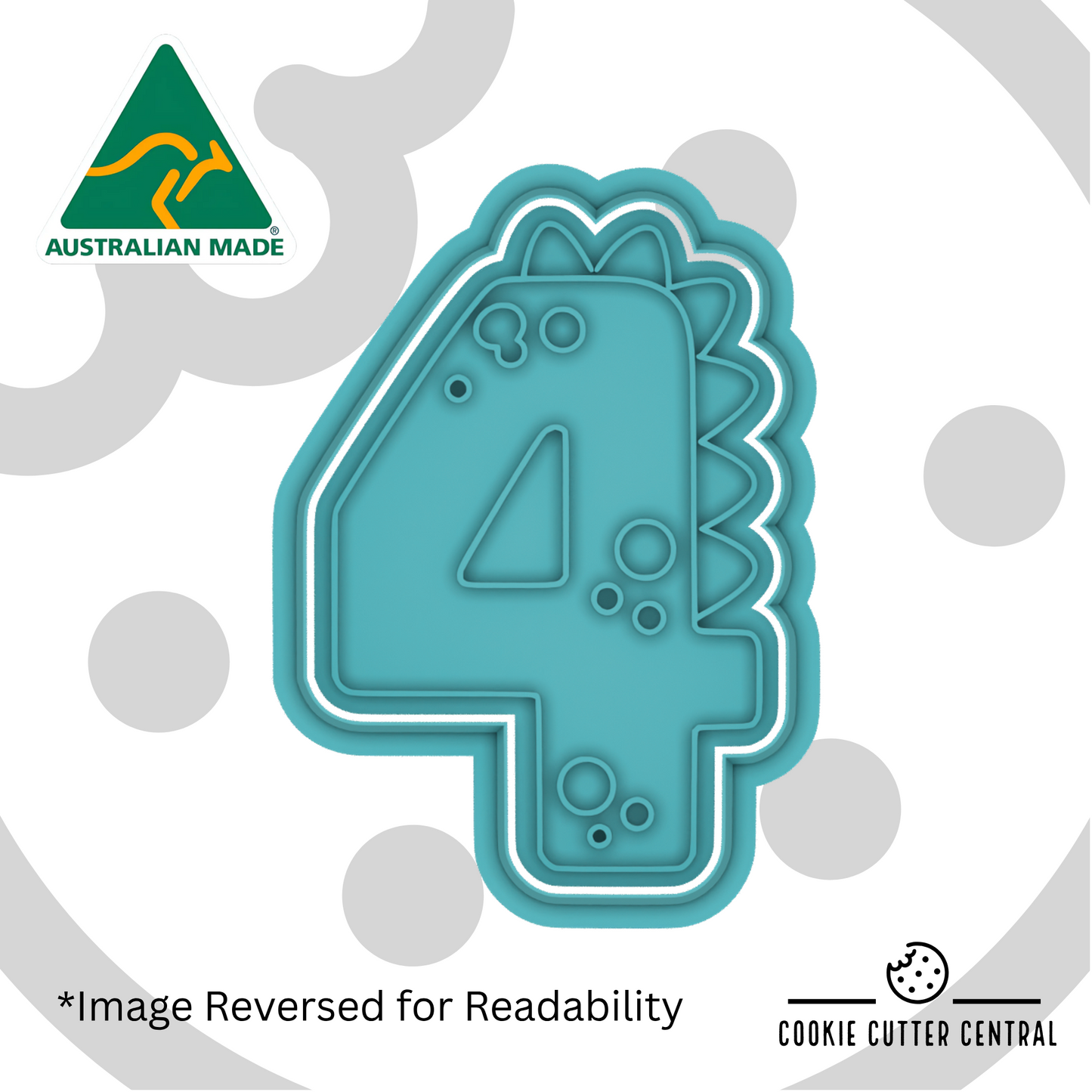 Dinosaur Number Four Cookie Cutter and Embosser - 8.2cm x 5.6cm