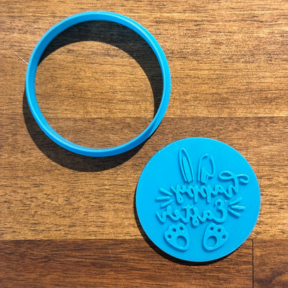 Happy Easter Bunny Cookie Cutter and Embosser - 7.5cm Round