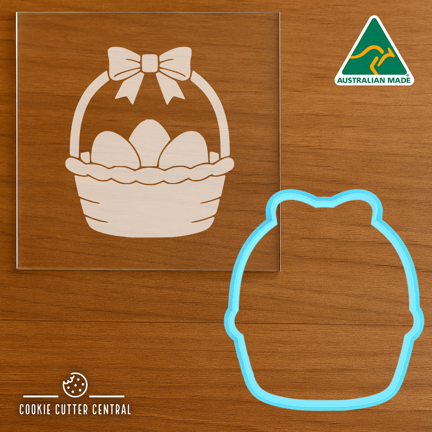 Easter Eggs in Basket Cookie Cutter and Acrylic Debosser - 7.9cm x 7cm