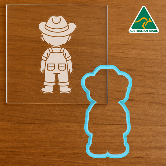 Farmer Boy Cookie Cutter and Acrylic Debosser - 9.4cm x 4.8cm