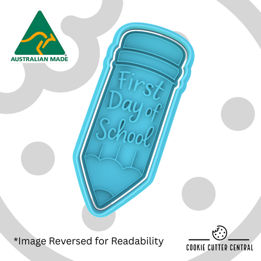 First Day of School Pencil Cookie Cutter and Embosser- 9.7cm x 5.7cm