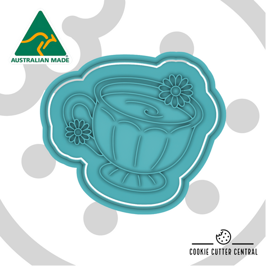 Flower Tea Cup Cookie Cutter and Embosser - 7.2cm x 8.4cm