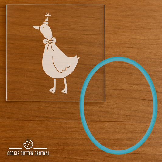 Goose with Party Hat Cookie Cutter and Acrylic Debosser - 9cm x 7cm