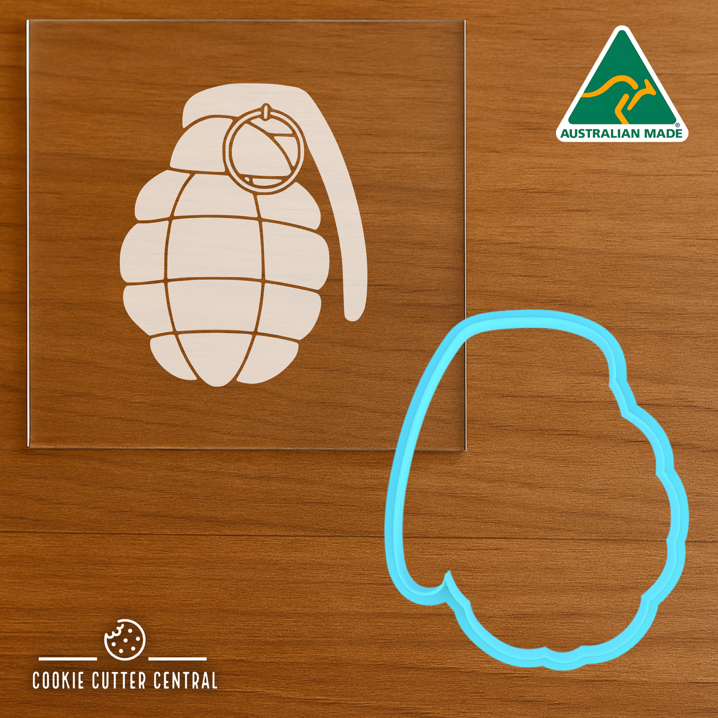 Hand Grenade Cookie Cutter & Acrylic Debosser - 7.4cm x 6.1cm
