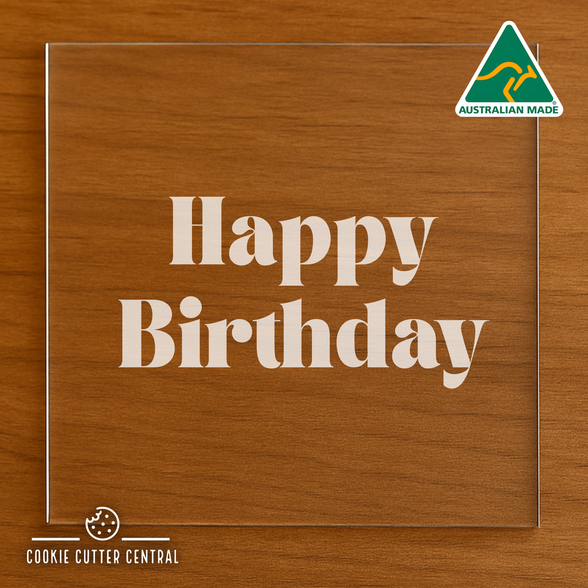 Happy Birthday Cookie Cutter and Acrylic Debosser - 7.5cm Round