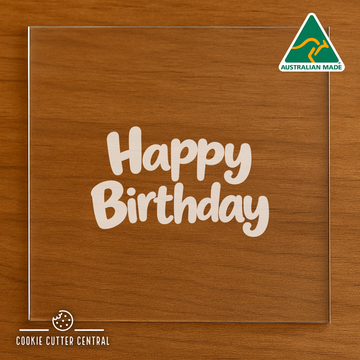 Happy Birthday Cookie Cutter and Acrylic Debosser - 7.5cm Round