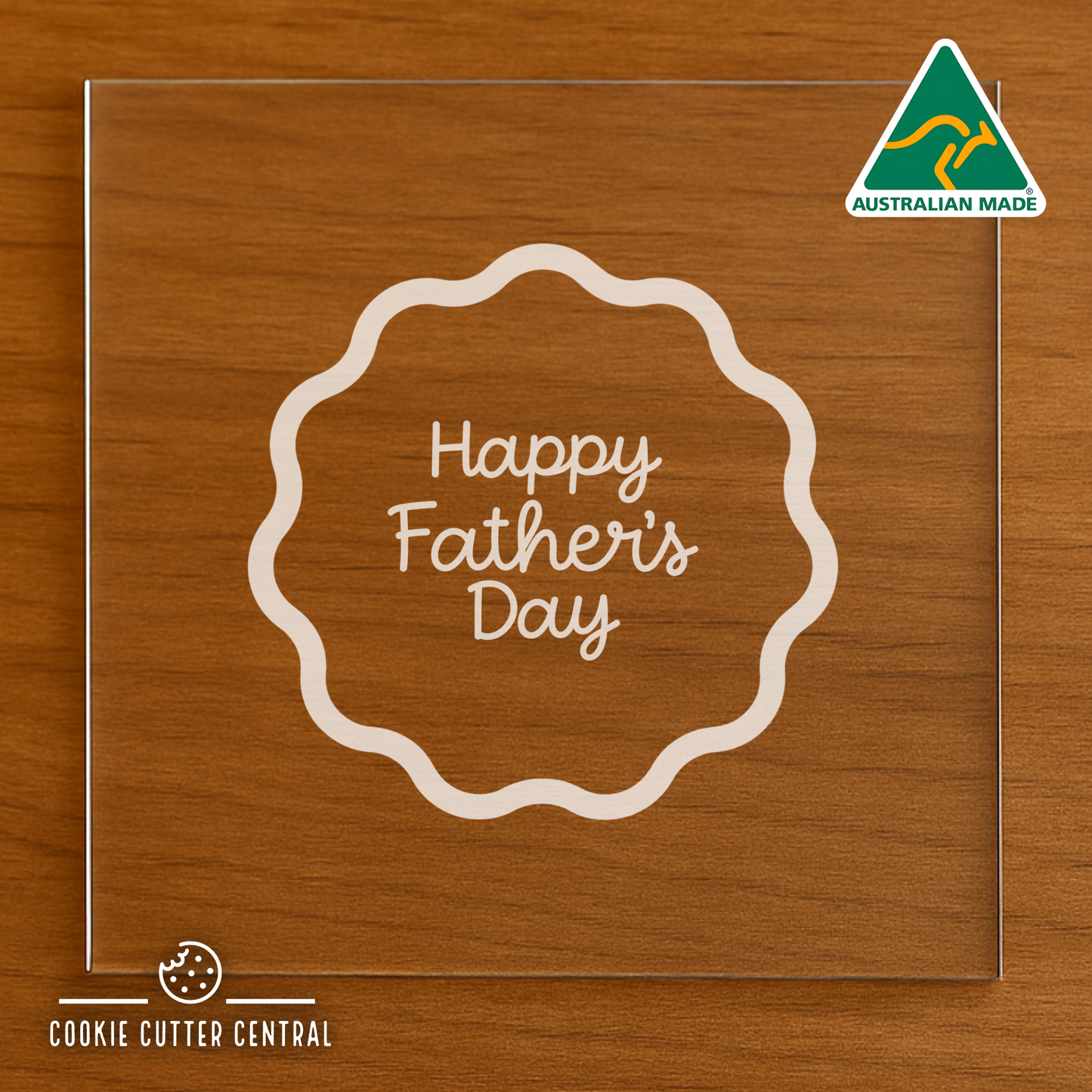 Happy Father's Day Wavy Circle Cookie Cutter for Acrylic Debosser - 6.6cm x 6.8cm