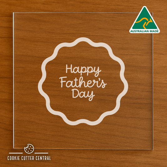 Happy Father's Day Wavy Circle Cookie Cutter for Acrylic Debosser - 6.6cm x 6.8cm