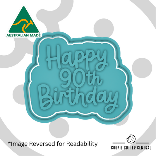 Happy 90th Birthday Cookie Cutter and Embosser - 6.8cm x 8.1cm