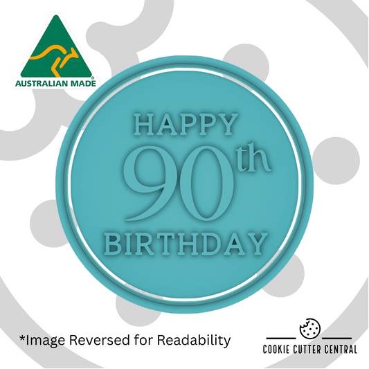 Happy 90th Birthday Cookie Cutter and Embosser - 7.5cm Round