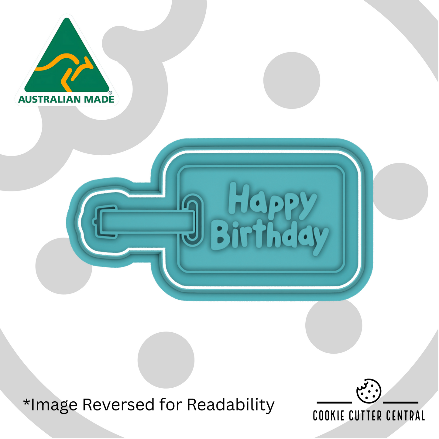 Happy Birthday Luggage Tag Cookie Cutter and Embosser - 4.5cm x 9.3cm