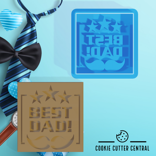 Happy Father's Day (Best Dad) Square Cookie Cutter and Embosser - 5.9cm x 5.6cm