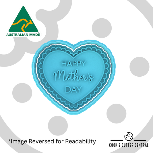 Happy Mother's Day Scalloped Heart Cookie Cutter and Embosser - 6.2cm x 7.1cm